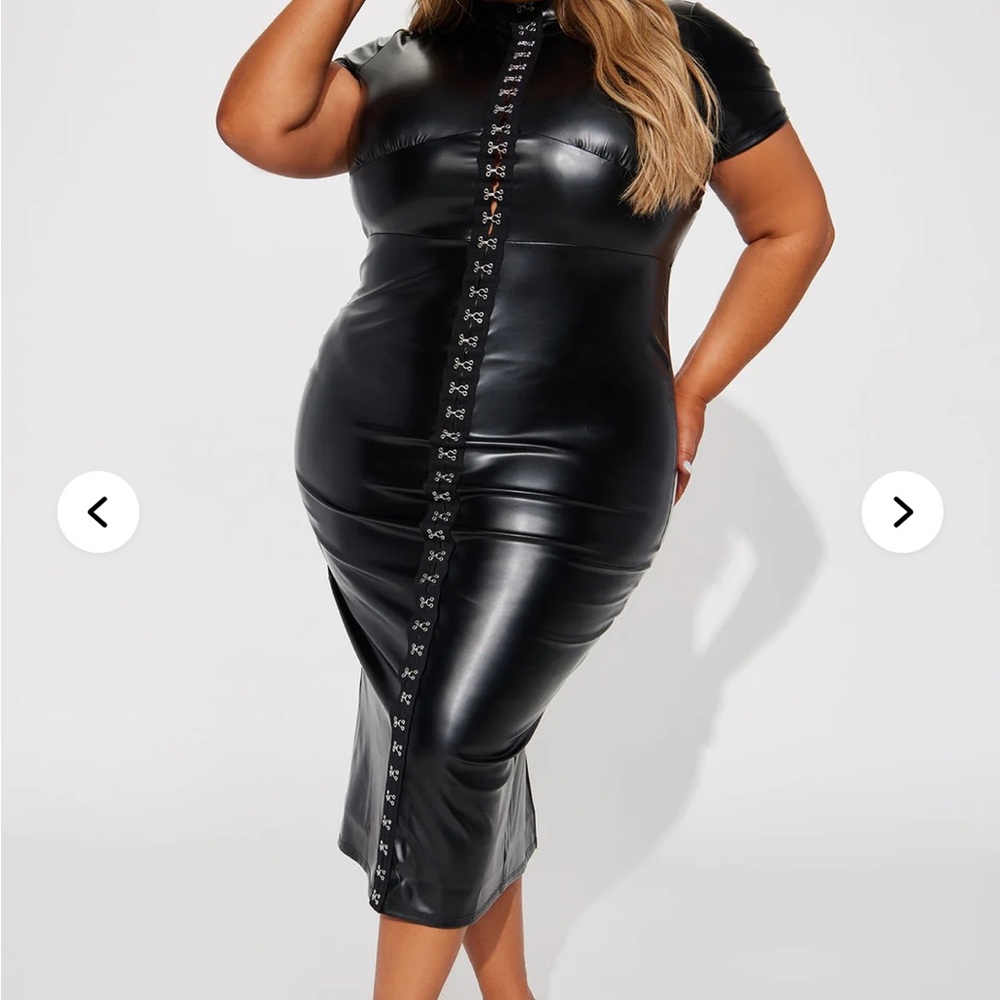 Fashion Nova Black Faux Leather Pencil Dress